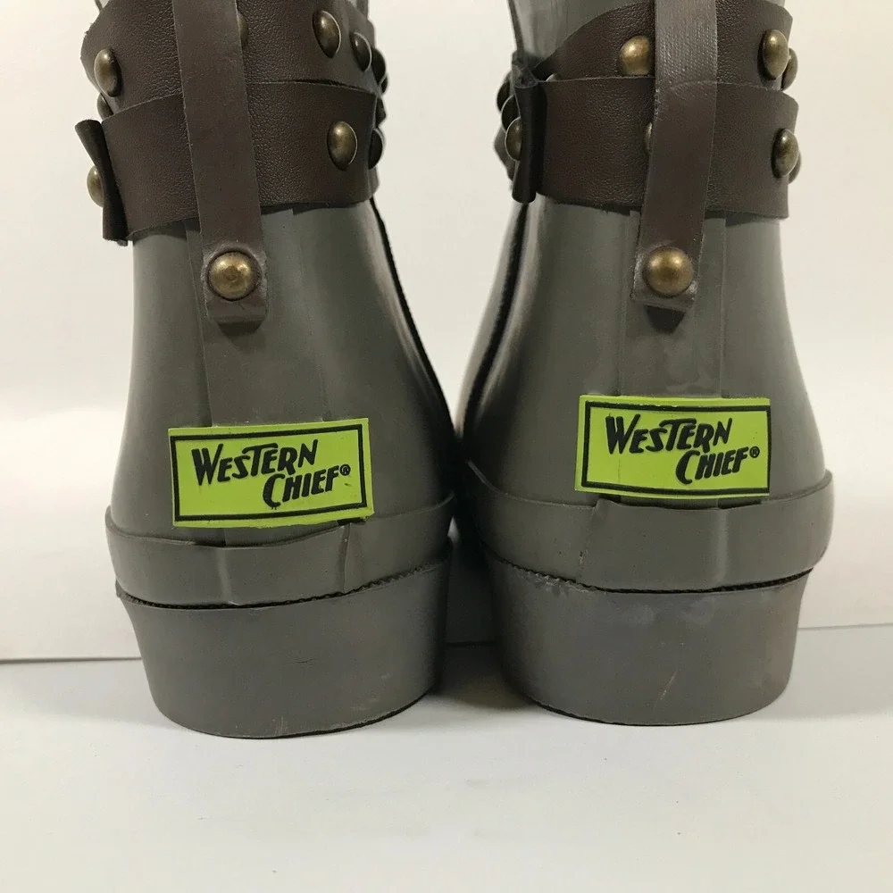Western Chief Lodge Grey Rubber Rain Boots Womens US 9 Ankle Waterproof Booties‎